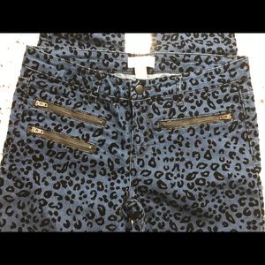 forever 21 blue leopard Velvet Skinny Jeans pants Zipper Accents Size 28 NEW